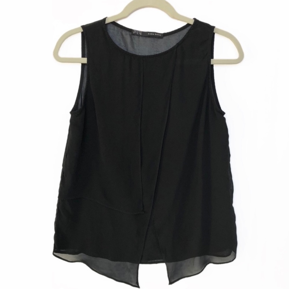 ZARA BLACK TIERED SLEEVELESS BLOUSE - EUC